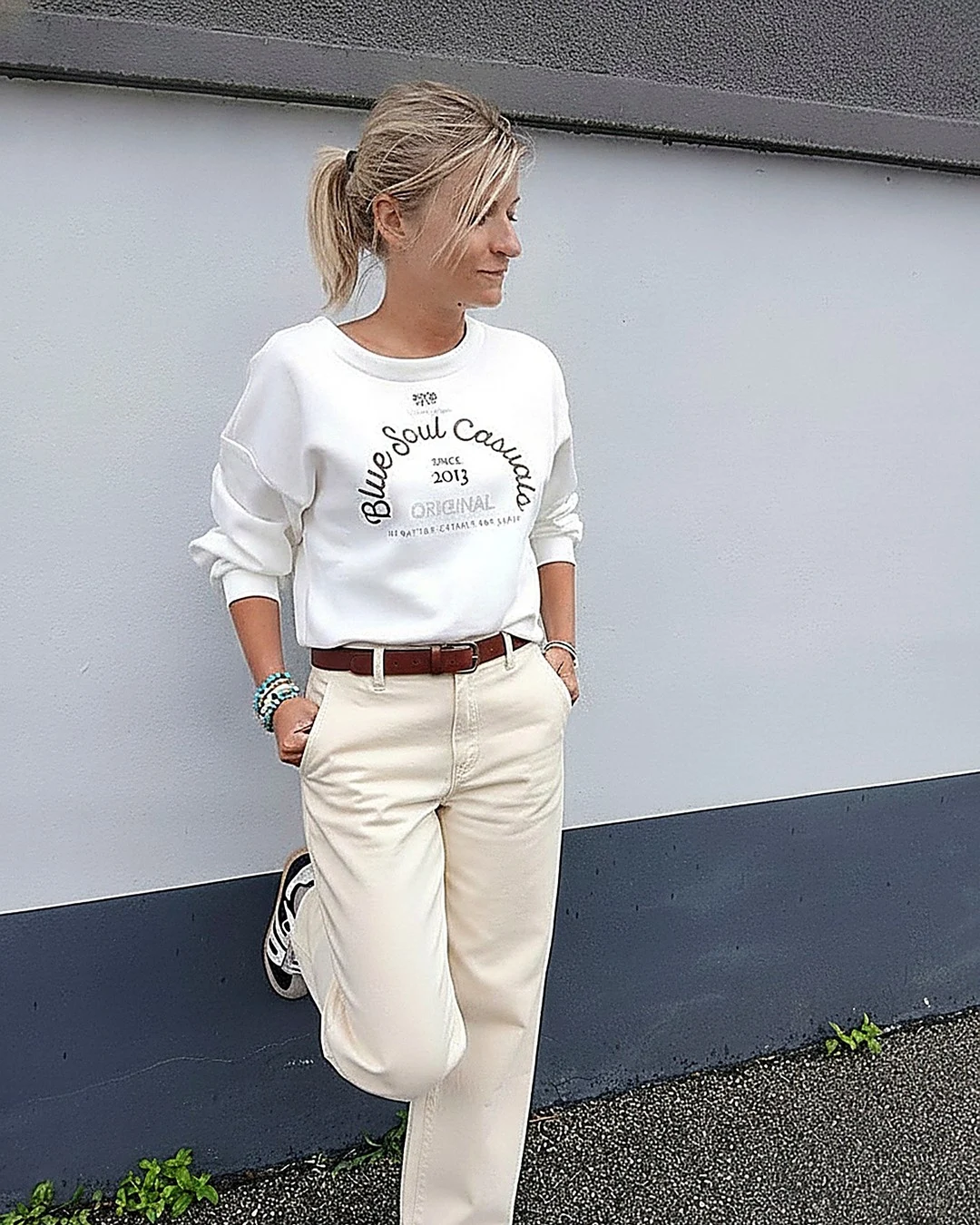 Laurie en pantalon Colette twill à ceinture écru, Red Button