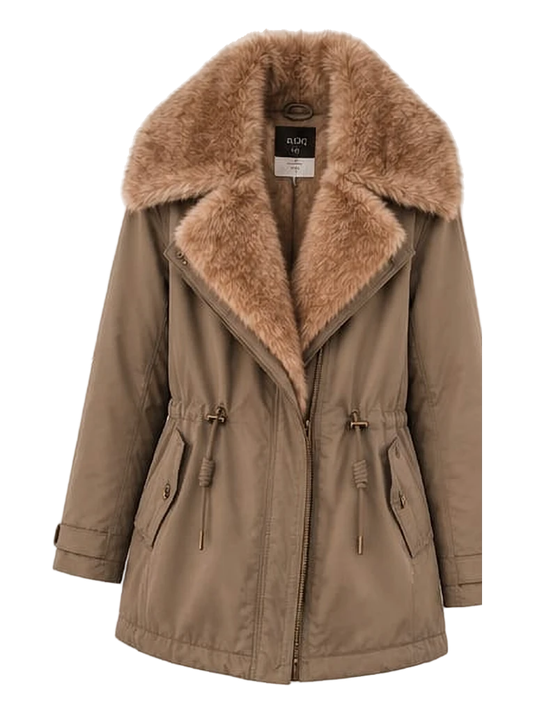 Manteau BSB col fourré taupe, de face